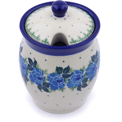 Polish Pottery Jar with Lid with Opening 5&quot; Blue Rose