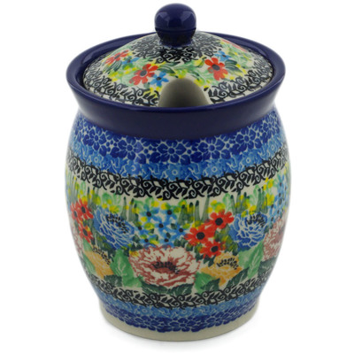 Polish Pottery Jar with Lid with Opening 5&quot; Carnation Valley UNIKAT