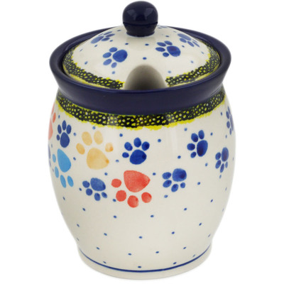 Polish Pottery Jar with Lid with Opening 5&quot; Children&#039;s Happy Paws