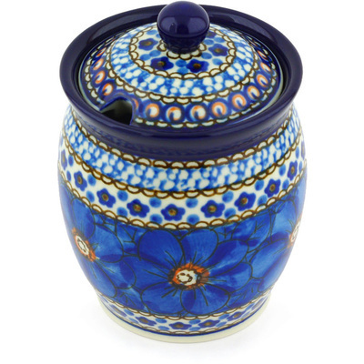 Polish Pottery Jar with Lid with Opening 5&quot; Cobalt Poppies UNIKAT