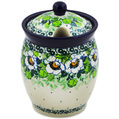 Polish Pottery Jar with Lid with Opening 5&quot; Daisies Wreath UNIKAT
