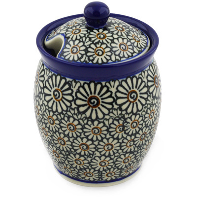 Polish Pottery Jar with Lid with Opening 5&quot; Dark Daisies