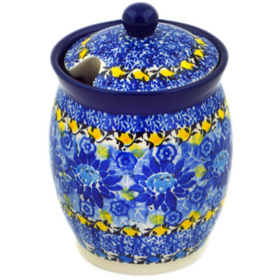 Polish Pottery Jar with Lid with Opening 5&quot; Deep Blue UNIKAT