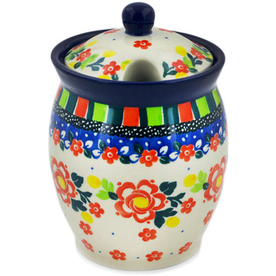 Polish Pottery Jar with Lid with Opening 5&quot; Floral Puzzles UNIKAT