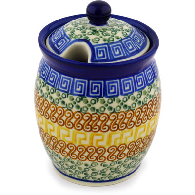 Polish Pottery Jar with Lid with Opening 5&quot; Grecian Sea