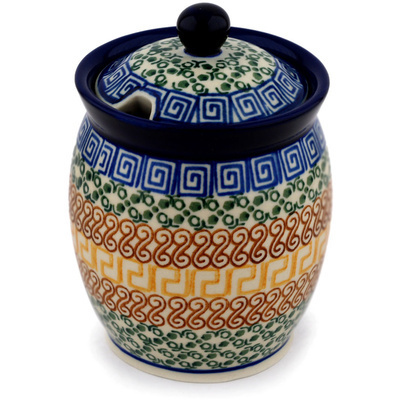 Polish Pottery Jar with Lid with Opening 5&quot; Grecian Sea