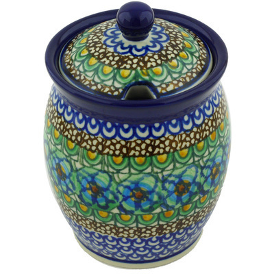 Polish Pottery Jar with Lid with Opening 5&quot; Mardi Gras UNIKAT