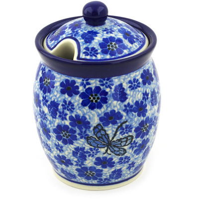 Polish Pottery Jar with Lid with Opening 5&quot; Misty Dragonfly
