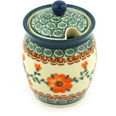 Polish Pottery Jar with Lid with Opening 5&quot; Orange Poppies