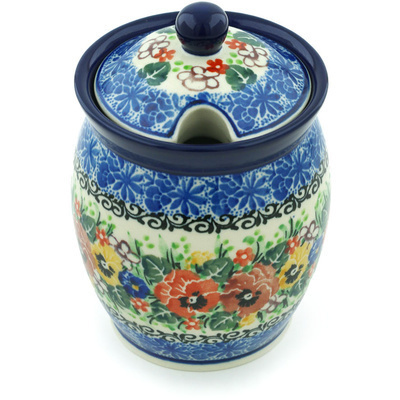 Polish Pottery Jar with Lid with Opening 5&quot; Pansy Garden UNIKAT