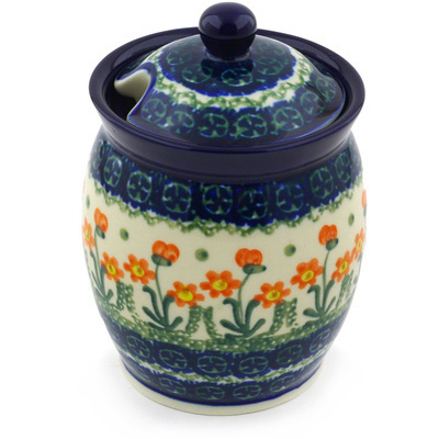 Polish Pottery Jar with Lid with Opening 5&quot; Peach Spring Daisy