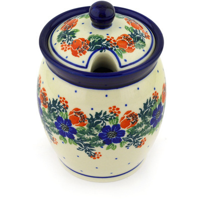 Polish Pottery Jar with Lid with Opening 5&quot; Polish Wreath