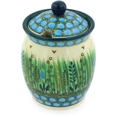 Polish Pottery Jar with Lid with Opening 5&quot; Prairie Land UNIKAT