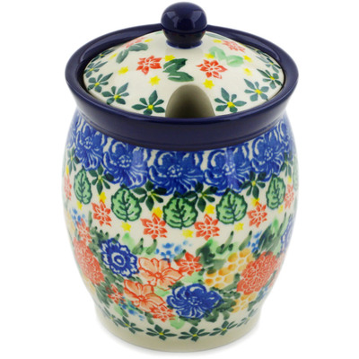 Polish Pottery Jar with Lid with Opening 5&quot; Red Bouquet UNIKAT