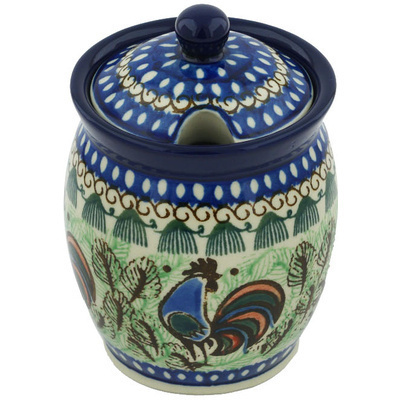 Polish Pottery Jar with Lid with Opening 5&quot; Rooster Row UNIKAT