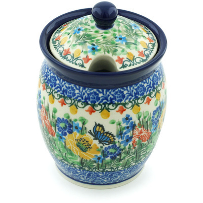Polish Pottery Jar with Lid with Opening 5&quot; Sipping Nectar UNIKAT