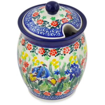 Polish Pottery Jar with Lid with Opening 5&quot; Spring Has Sprung UNIKAT