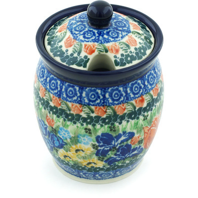 Polish Pottery Jar with Lid with Opening 5&quot; Spring Tulips UNIKAT
