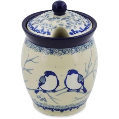Polish Pottery Jar with Lid with Opening 5&quot; Waiting Birds UNIKAT