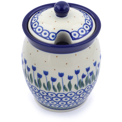 Polish Pottery Jar with Lid with Opening 5&quot; Water Tulip