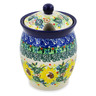 Polish Pottery Jar with Lid with Opening 5&quot; Yellow Garden UNIKAT