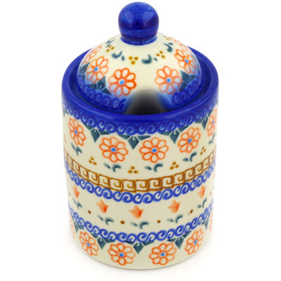 Polish Pottery Jar with Lid with Opening 6&quot; Amarillo