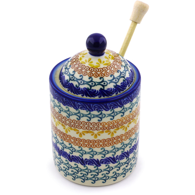Polish Pottery Jar with Lid with Opening 6&quot; Autumn Swirls