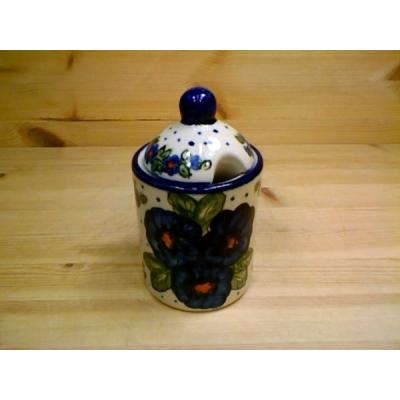 Polish Pottery Jar with Lid with Opening 6&quot; Bold Blue Pansy