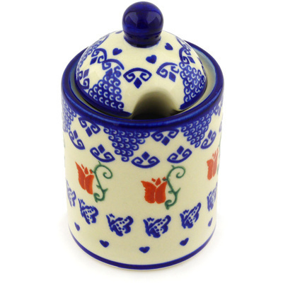 Polish Pottery Jar with Lid with Opening 6&quot; Butterfly Tulips