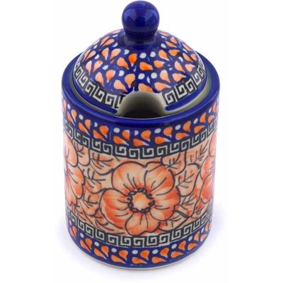 Polish Pottery Jar with Lid with Opening 6&quot; Fire Poppies UNIKAT