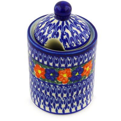 Polish Pottery Jar with Lid with Opening 6&quot; Floral Burst