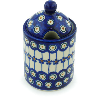 Polish Pottery Jar with Lid with Opening 6&quot; Floral Peacock