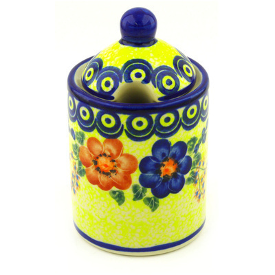 Polish Pottery Jar with Lid with Opening 6&quot; Neon Poppies