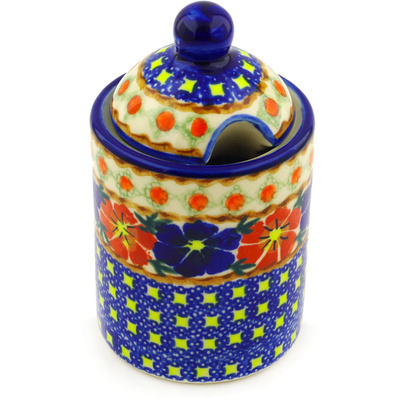 Polish Pottery Jar with Lid with Opening 6&quot; Paradise Poppy