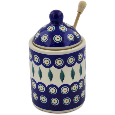 Polish Pottery Jar with Lid with Opening 6&quot; Peacock