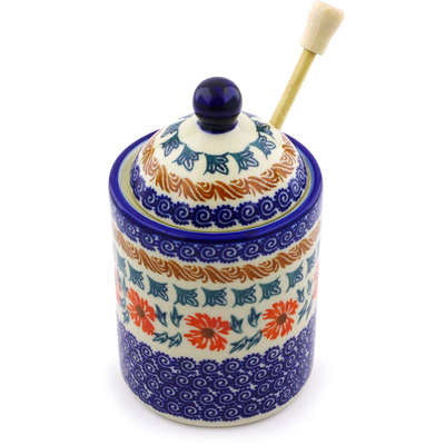 Polish Pottery Jar with Lid with Opening 6&quot; Red Cornflower