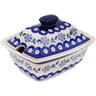 Polish Pottery Jar with Lid with Opening 7&quot; Peacock Forget-me-not