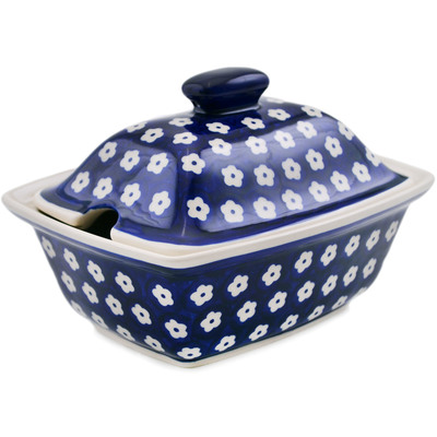 Polish Pottery Jar with Lid with Opening 7&quot; Simple Daisy