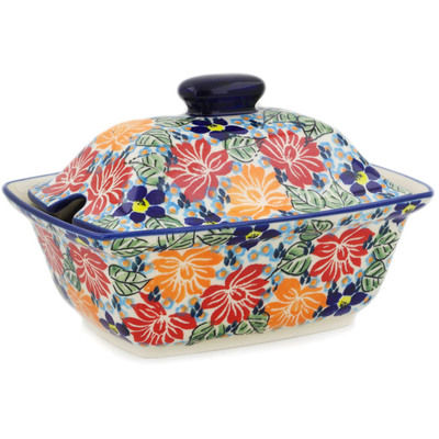 Polish Pottery Jar with Lid with Opening 7&quot; Warm Summer UNIKAT