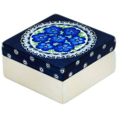 Wood Jewelry Box 4&quot; Blue Cornflower Meadow