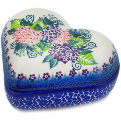 Polish Pottery Jewelry Box 5&quot; Happy Hydrangea UNIKAT