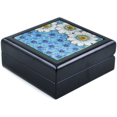 Polish Pottery Jewelry Box 5&quot; Pansies And Daisies UNIKAT