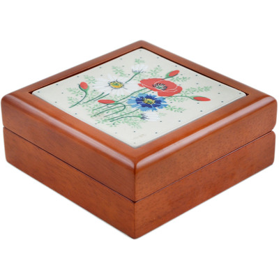 Polish Pottery Jewelry Box 5&quot; Polish Wildflowers UNIKAT