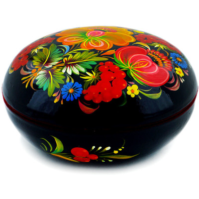 Wood Jewelry Box 5&quot; Red Flowers