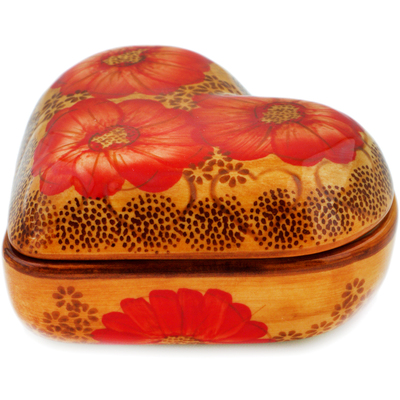 Polish Pottery Jewelry Box 5&quot; Red Sunset UNIKAT