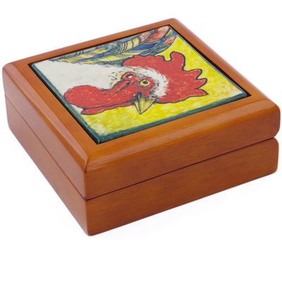 Polish Pottery Jewelry Box 5&quot; Royal Country Rooster UNIKAT