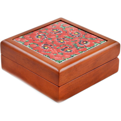 Polish Pottery Jewelry Box 5&quot; Savvy Scarlet UNIKAT