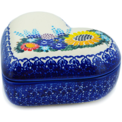 Polish Pottery Jewelry Box 5&quot; Sunflower UNIKAT