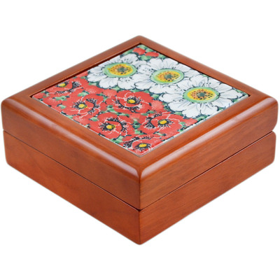 Polish Pottery Jewelry Box 5&quot; Sweet Red Petals UNIKAT