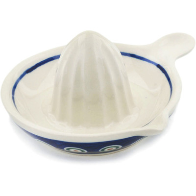 Polish Pottery Juice Reamer 4&quot; Peacock Leaves